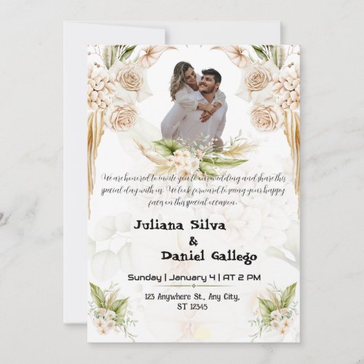 Mooie groene en beige bruiloft uitnodiging (Voorkant)