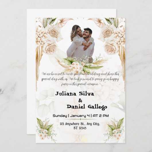 Mooie groene en beige bruiloft uitnodiging (Voorkant / Achterkant)