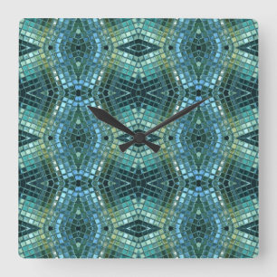 Mooie groene en blauwe glazen mozaïek vierkante klok