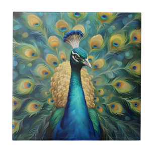 Mooie groene en blauwe pauw tegeltje