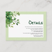 Mooie groene en gestreepte huwelijksdetails informatiekaartje (Voorkant)