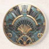 Mooie Groene en Gouden Art Deco Zandsteen Onderzetter (Voorkant)