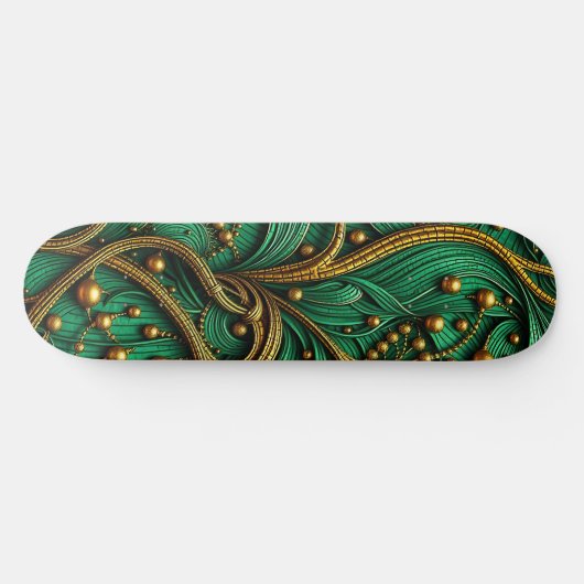 Mooie groene en gouden bloemen en kralen Abstract Persoonlijk Skateboard (Horizontaal)