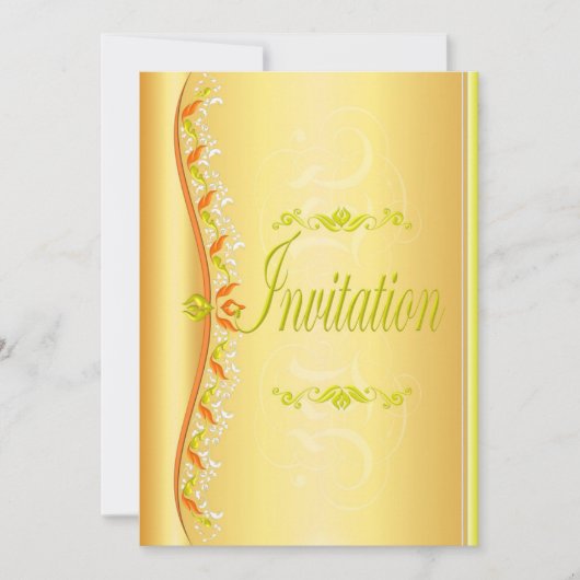Mooie groene en oranje gouden uitnodiging (Voorkant)