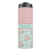 Mooie groene en roze Floral patronen Thermosbeker (Voorkant)