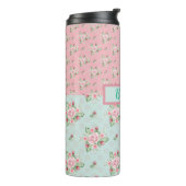 Mooie groene en roze Floral patronen Thermosbeker (Gedraaid links)