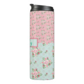 Mooie groene en roze Floral patronen Thermosbeker (Geroteerd rechts)