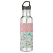 Mooie groene en roze Floral patronen Waterfles (Voorkant)