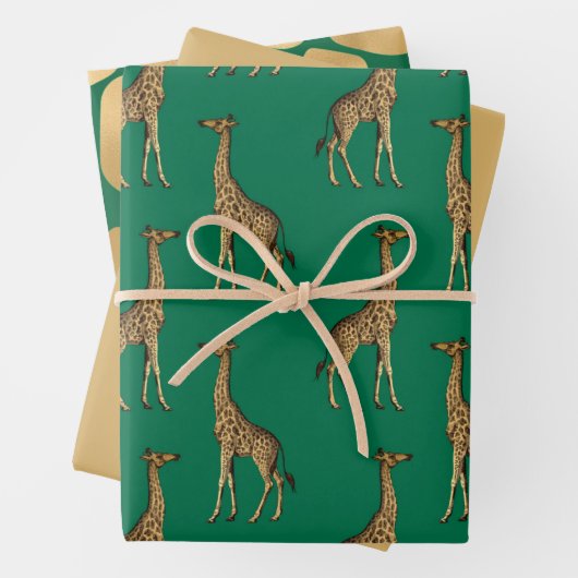 Mooie groene en Tan-Giraffe Inpakpapier Vel (In situ)