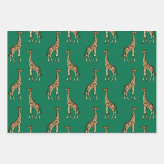Mooie groene en Tan-Giraffe Inpakpapier Vel (Voorkant)