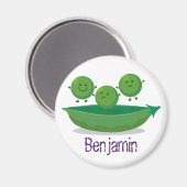 Mooie groene erwten en pod cartoon illustratie magneet (Voorkant / Achterkant)