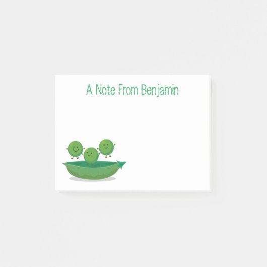 Mooie groene erwten en pod cartoon illustratie post-it® notes (Voorkant)