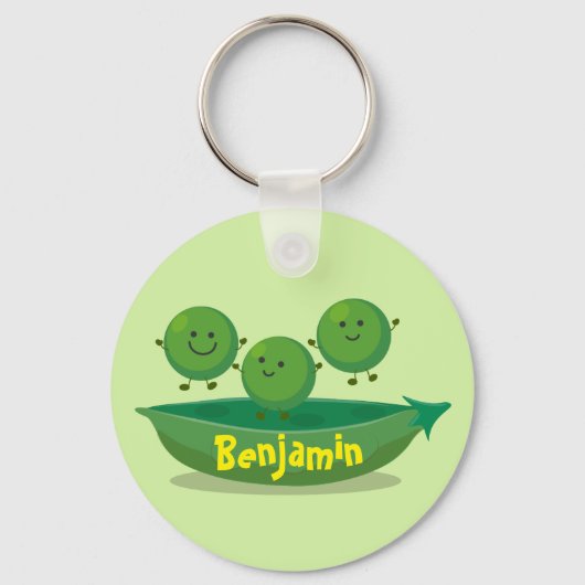 Mooie groene erwten en pod cartoon illustratie sleutelhanger (Voorkant)