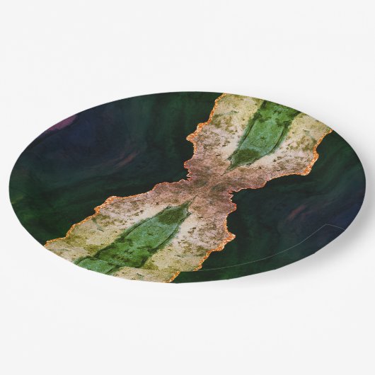 Mooie groene esthetiek tegen de georidegeïnspireer papieren bordje (Gekanteld)