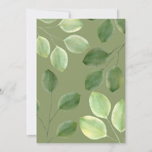 Mooie groene eucalyptusbladeren uitnodiging (Achterkant)