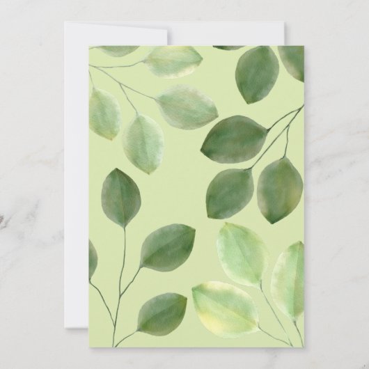 Mooie groene eucalyptusbladeren uitnodiging (Achterkant)