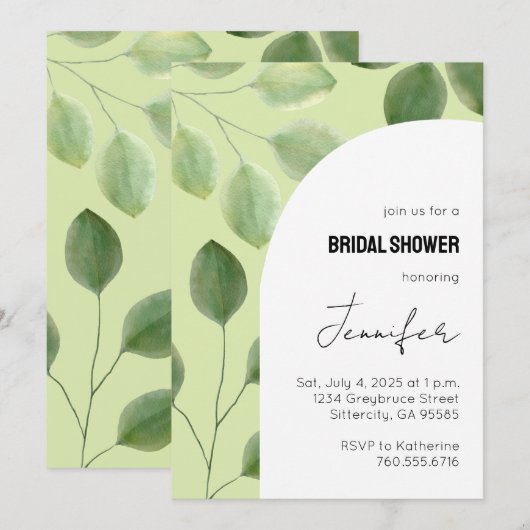 Mooie groene eucalyptusbladeren uitnodiging (Voorkant / Achterkant)