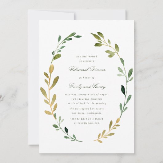 Mooie groene gebladerte repetitie diner uitnodigin kaart (Voorkant)