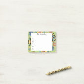 Mooie groene, gele, blauwe bloemige Post-it-briefj Post-it® Notes (Op bureau)