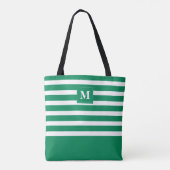 Mooie groene gestreepte monogram strandtas tote bag (Achterkant)