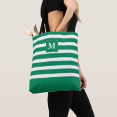 Mooie groene gestreepte monogram strandtas tote bag (Dichtbij)