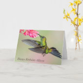 Mooie Groene Geweekte Hummingbird Happy Birthday Kaart (Gele Bloem)
