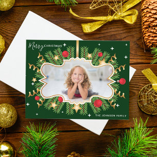 Mooie groene goudfoto met prettig kerstfeest briefkaart