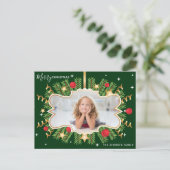 Mooie groene goudfoto met prettig kerstfeest briefkaart (Staand voorkant)