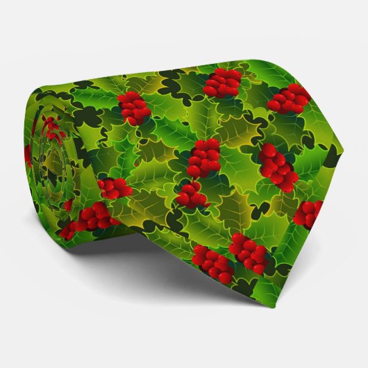 Mooie Groene Holly en Rode bessen Kerstmis Stropdas (Opgerold)