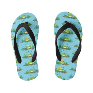 Mooie groene hongerige kikker cartoonillustratie kinder teenslippers