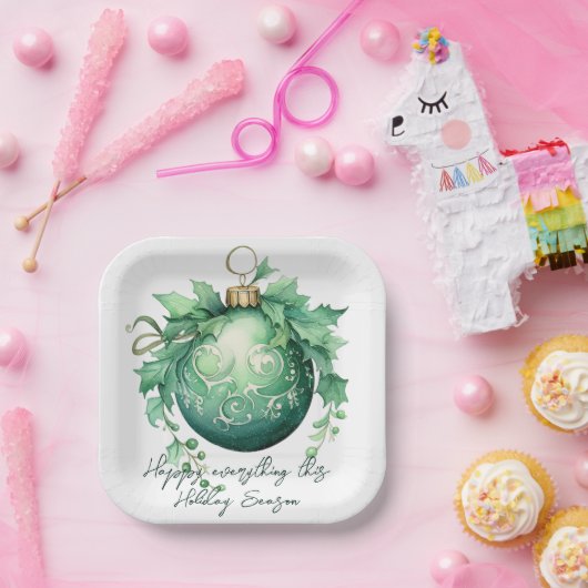 Mooie groene kerstbal sneeuwval papieren bordje (Feest)