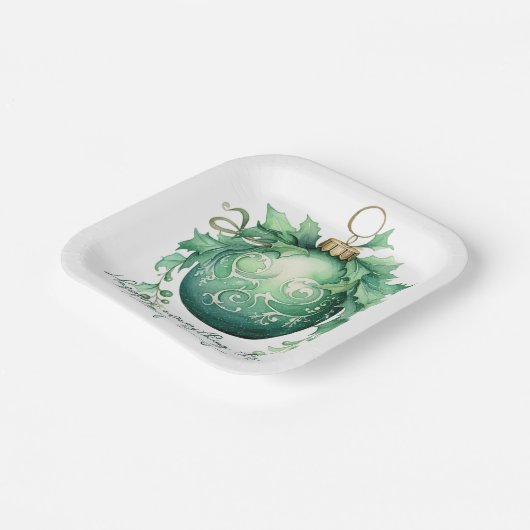 Mooie groene kerstbal sneeuwval papieren bordje (Gebogen)