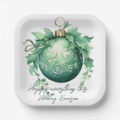 Mooie groene kerstbal sneeuwval papieren bordje (Voorkant)