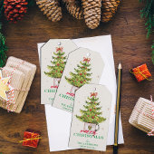 Mooie groene kerstboom in pot Kerstfeest cadeautje Cadeaulabel