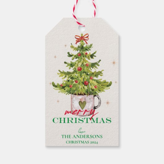 Mooie groene kerstboom in pot Kerstfeest cadeautje Cadeaulabel (Achterkant)