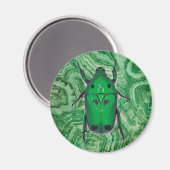 Mooie groene kever op malachiet magneet (Voorkant / Achterkant)