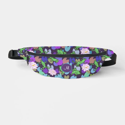 Mooie Groene Kikkers Paarse Monogram Fanny Pack Heuptasje (Voorkant)