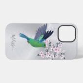 Mooie groene kolibrie Kersenbloesem Monogram iPhone Hoesje (Achterkant horizontaal)