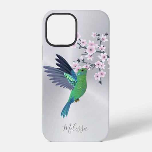 Mooie groene kolibrie Kersenbloesem Monogram iPhone Hoesje (Achterkant)