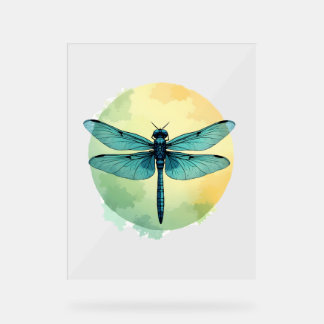 Mooie groene libel Waterverf Art Insect Lo Acryl Bord