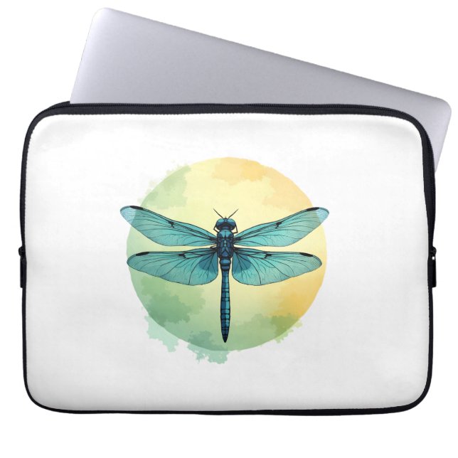 Mooie groene libel Waterverf Art Insect Lo Laptop Sleeve (Voorkant)