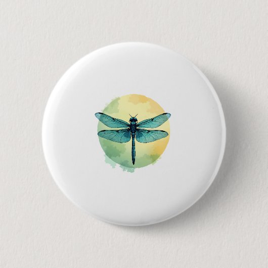Mooie groene libel Waterverf Art Insect Lo Ronde Button 5,7 Cm (Voorkant)