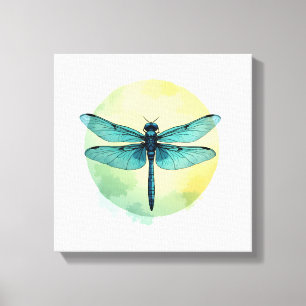 Mooie Groene Libel Waterverftekening Insect Liefhe Canvas Afdruk