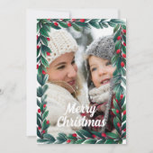 Mooie groene lijst Prettig Kerstmis 2 foto's Feestdagenkaart (Voorkant)