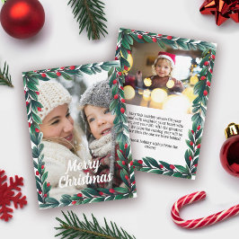 Mooie groene lijst Prettig Kerstmis 2 foto's Feestdagenkaart