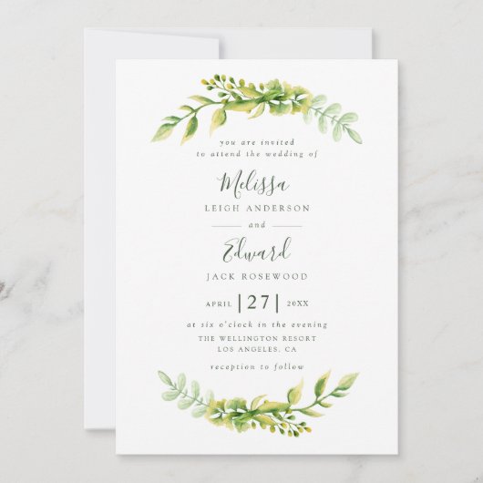 Mooie groene loof bruiloft uitnodiging (Voorkant)