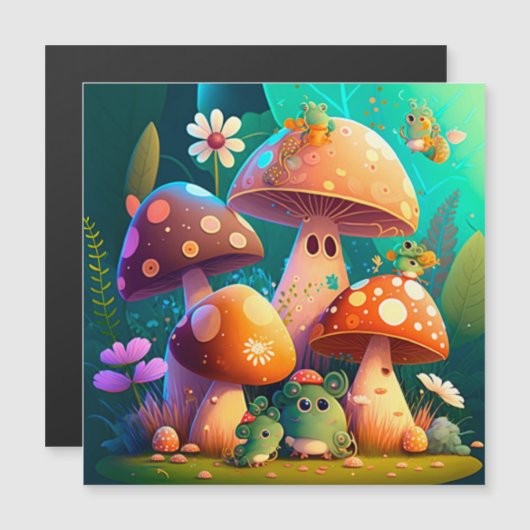 Mooie groene malle baby paddenstoelen magnetische uitnodiging (Voorkant / Achterkant)