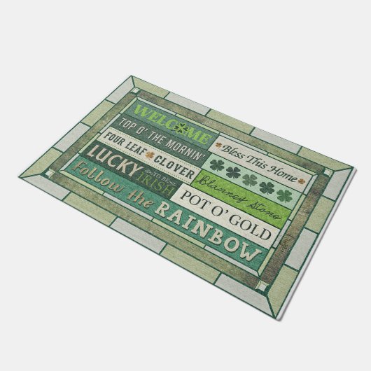 Mooie groene mat, mooie kreukslogan deurmat (Schuin)