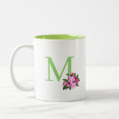 Mooie groene monogram met appelbloemen tweekleurige koffiemok (Links)