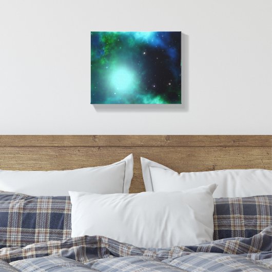 Mooie groene nebula gevuld met sterren canvas afdruk (Insitu (Slaapkamer))